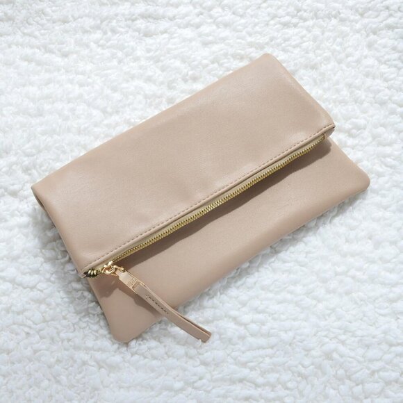 Vegan Leather Clutch Crossbody Bag Zipper Foldover with Chain Strap Women - Picture 2 of 7